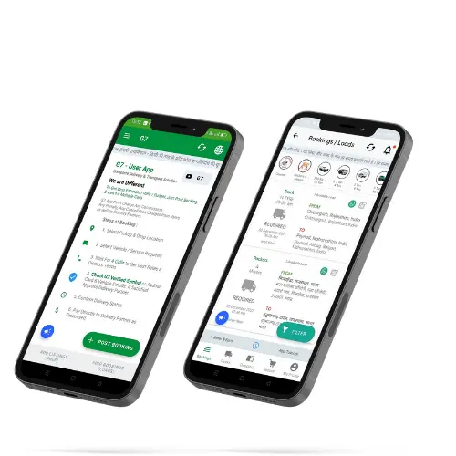 Screenshot of G7 App with 2 Mobile Screen to show Power of G7 Smart Logistics App